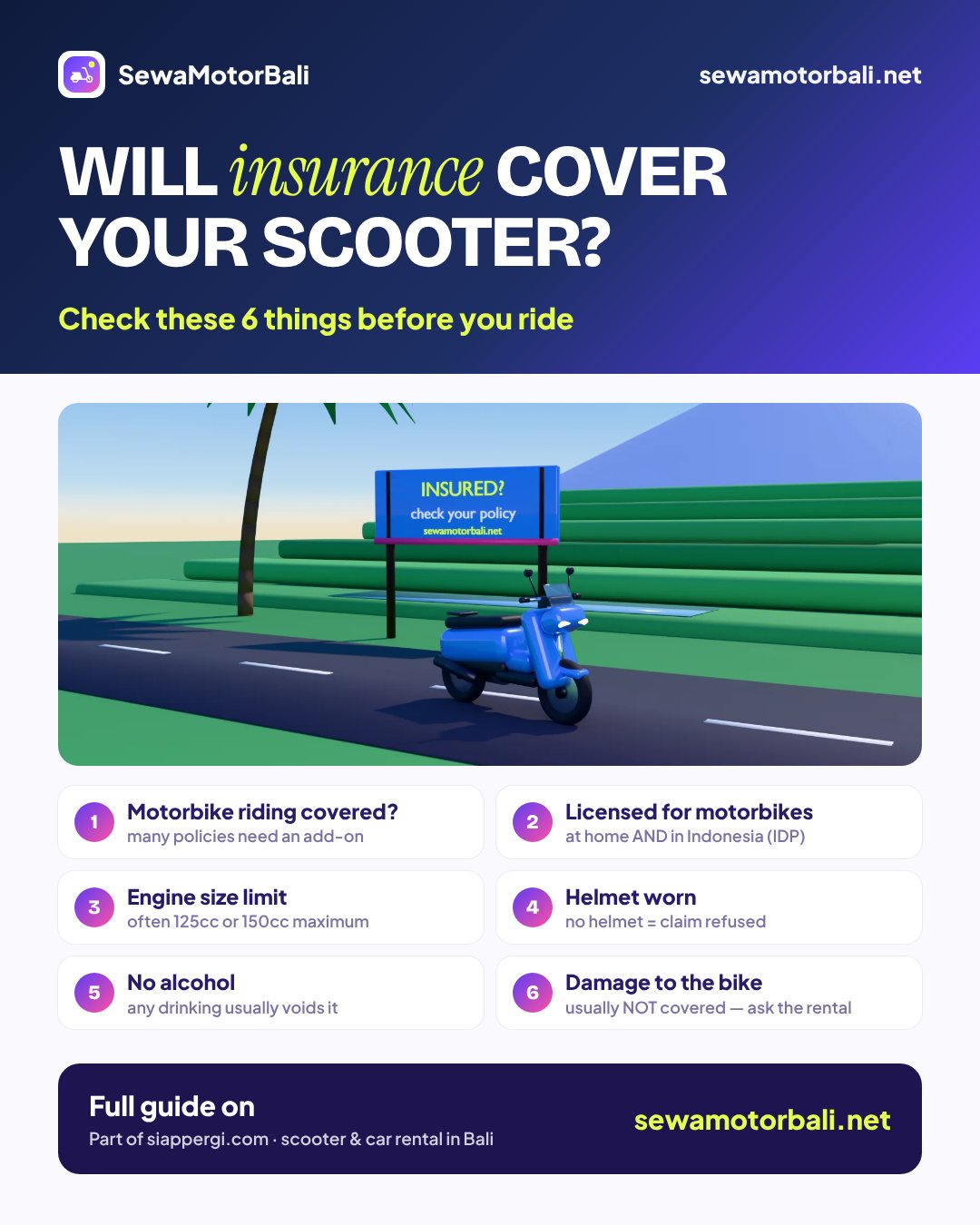 Will insurance cover your scooter? — Check these 6 things before you ride (pamphlet by sewamotorbali.net, part of siappergi.com)