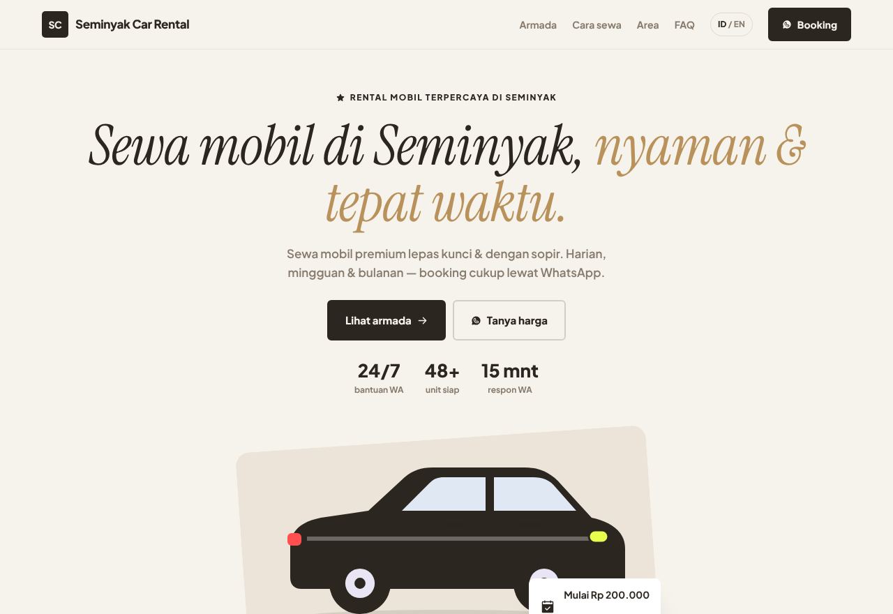 Tema website rental Seminyak